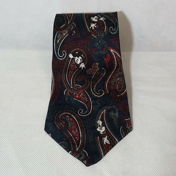 Vintage Mickey Mouse Tie Paisley Necktie The Disney Store Navy Red Green - Picture 2 of 3